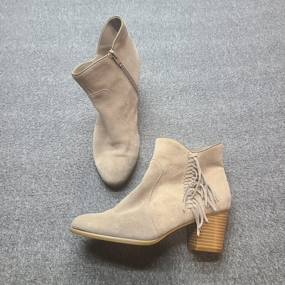 GH Bass Beige Suede Fringe Block Heel Ankle Boots Womens‎ 6.5 M Zipper Booties